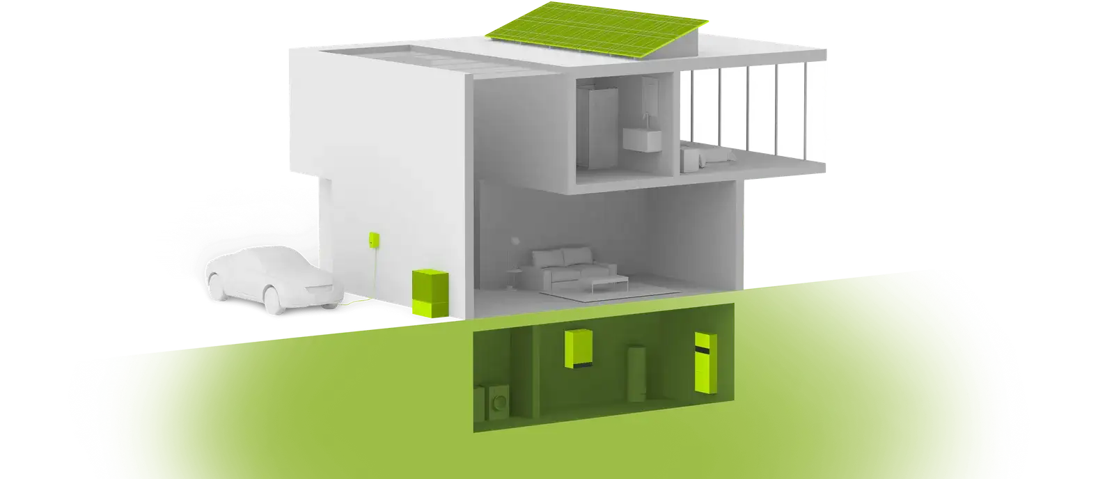 Haus mit Photovoltaikanlage und Energiesystem